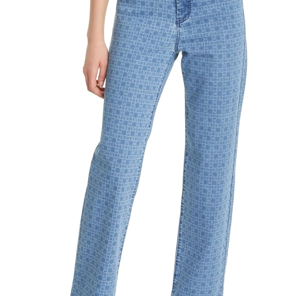 Chic Blue Patterned Flare Jeans